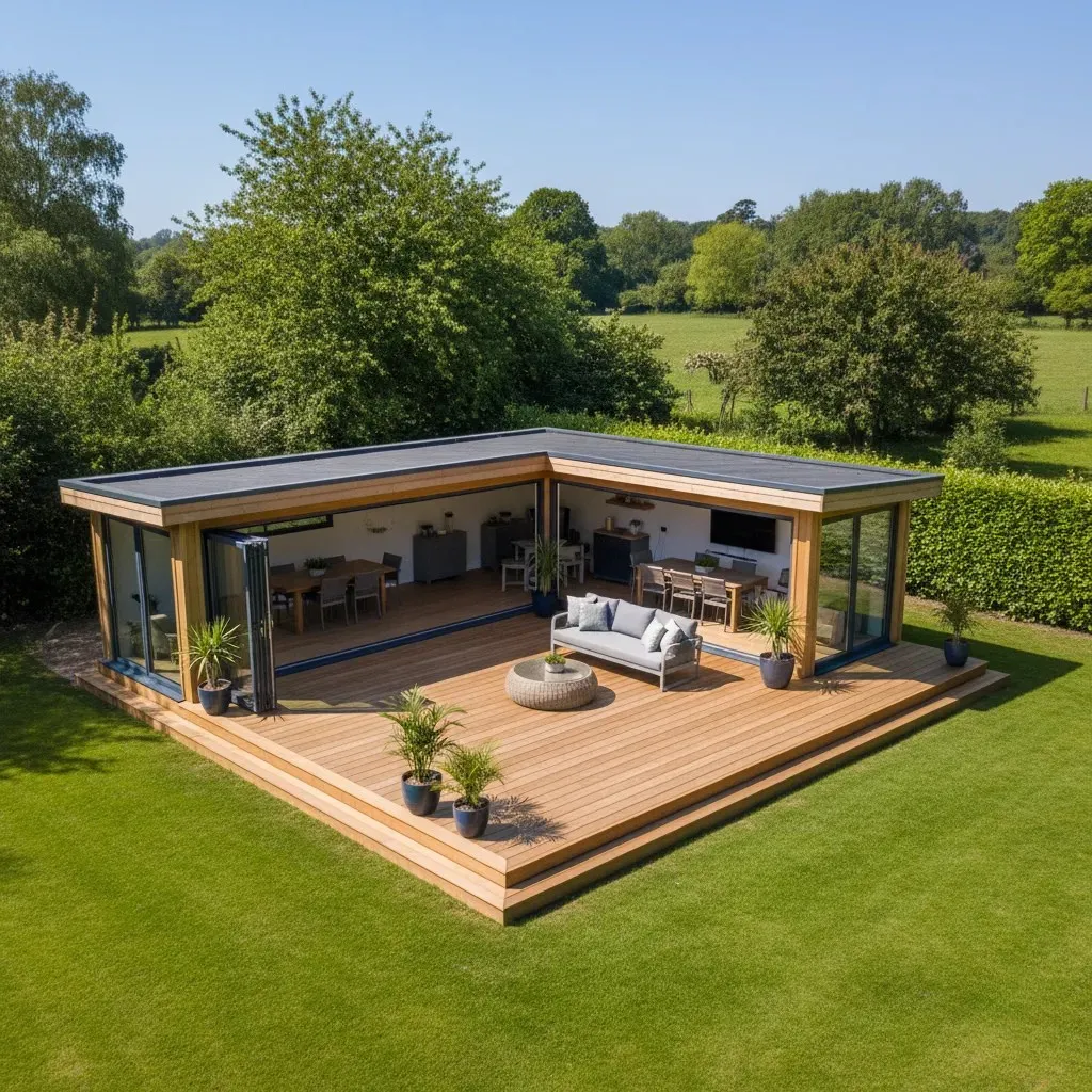 Luxury decking and garden room, bespoke joinery, Buckinghamshire outdoor living